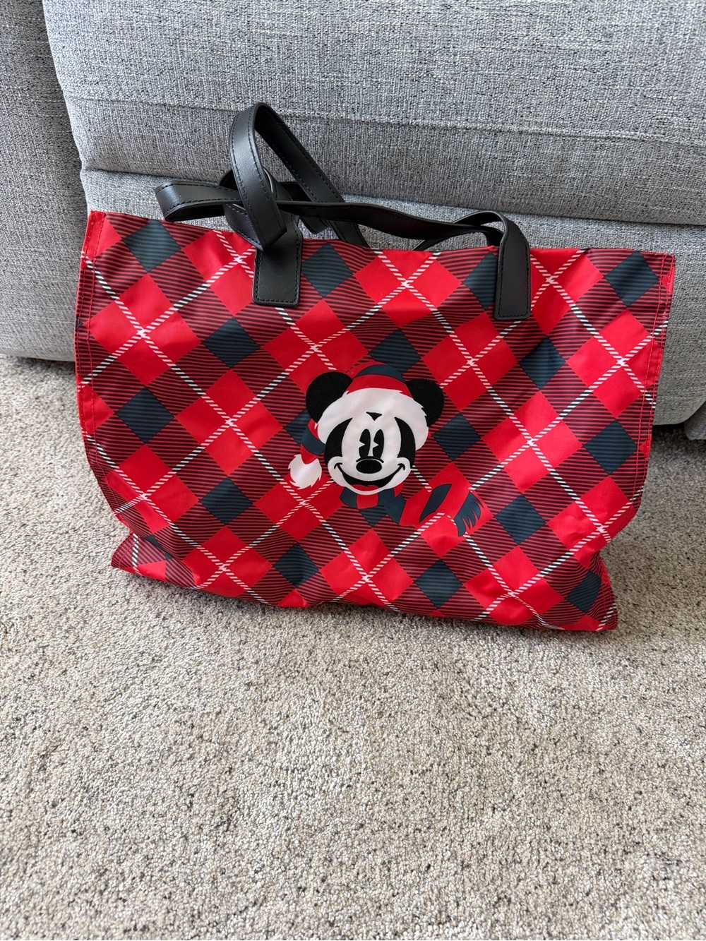 Mickey Mouse Red & Black Christmas Plaid Tote Bag